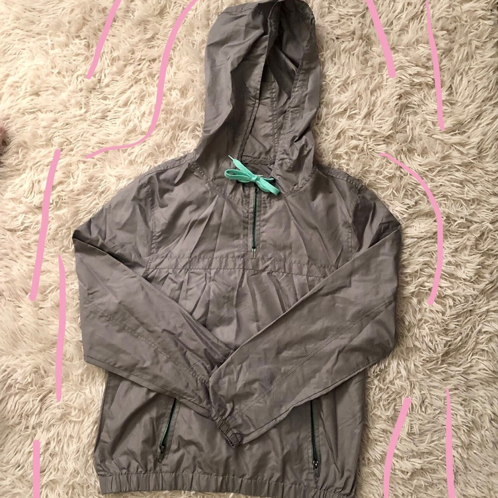 Grey Windbreaker with Teal Strings